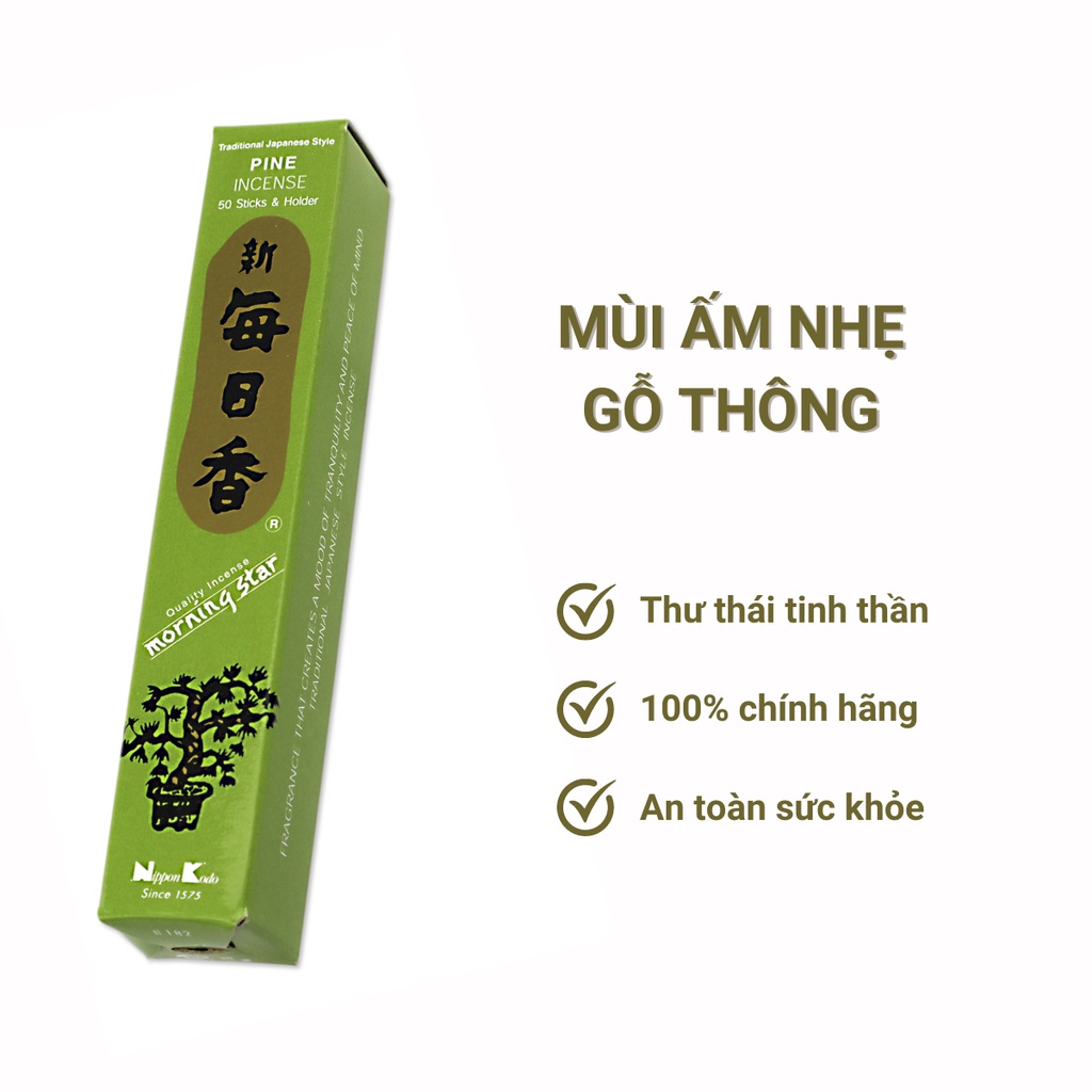 Nhang thơm Morning Star Pine gỗ thông 50 que, Thanh hương Nhật Bản thư giãn Nippon Kodo