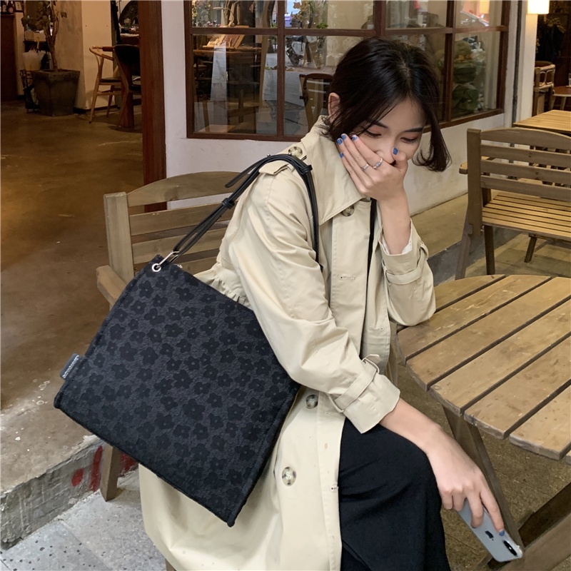 IELGY Túi Xách canvas Sức Chứa Lớn Họa Tiết Hoa Cúc Nhỏ Có Khóa Kéo Phong Cách Nhật Hàn