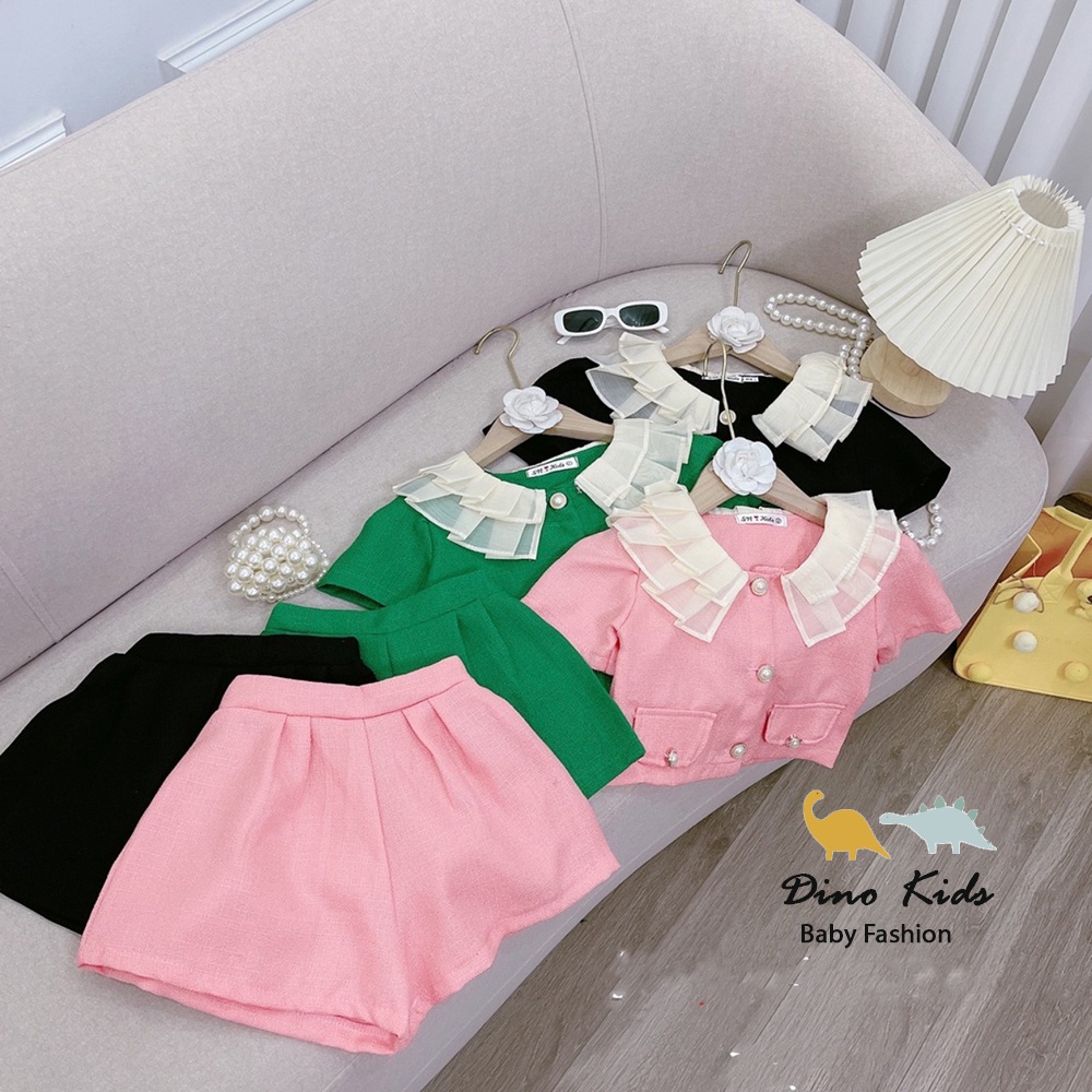 Quần áo đi chơi đi tiệc bé gái, set bộ dạ mỏng cổ bèo 2 lớp ghép cặp với mẹ size cho bé 12-33kg