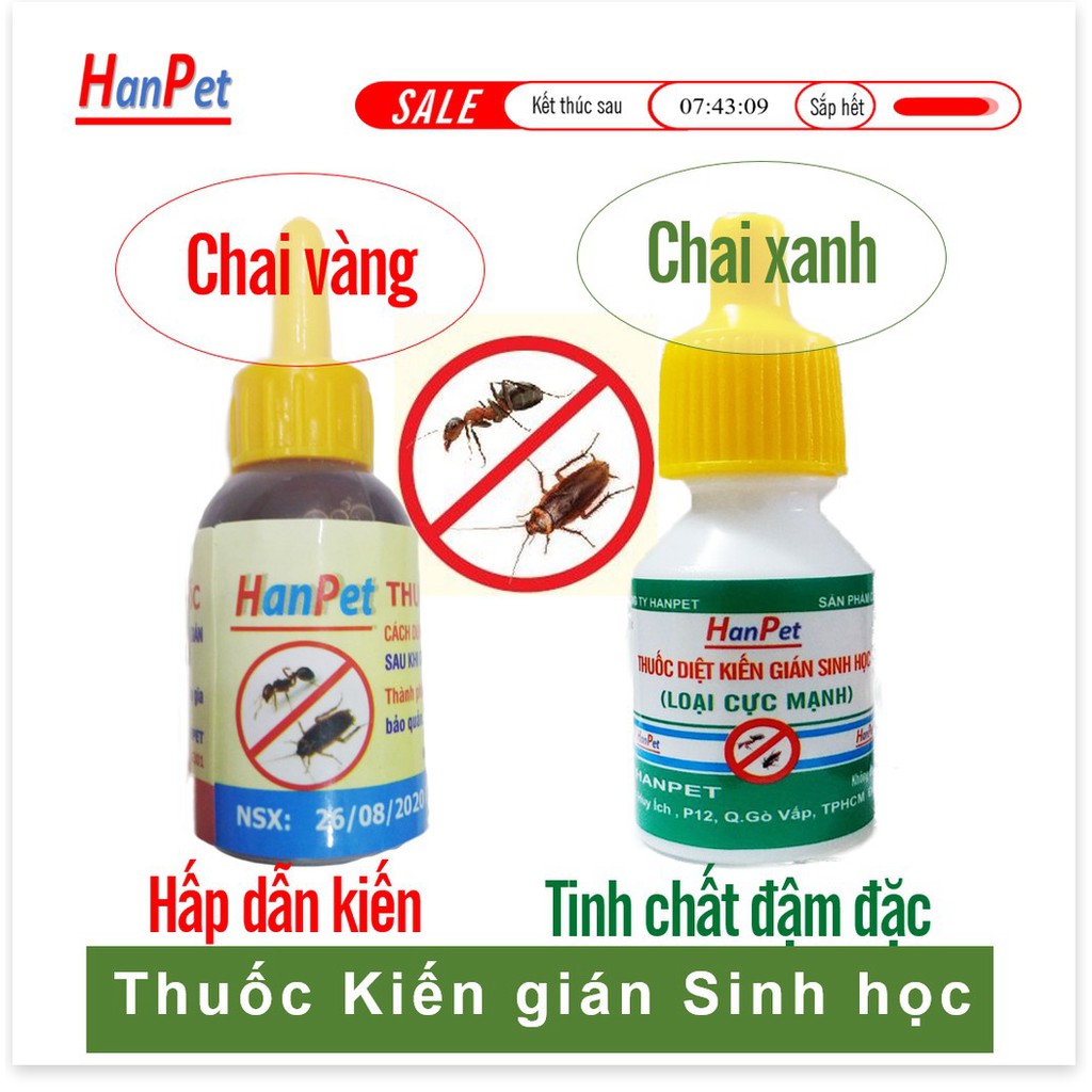 D HP (1 lọ ) Thuốc diệt kiến gián sinh học Hanpet CHÍNH HÃNG Thuốc kiến dạng Dung dịch có tác dụng diệt kiến tận gốc