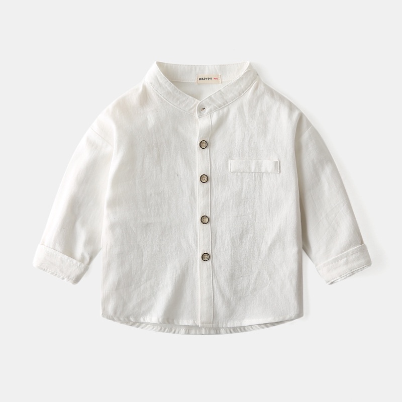 Áo sơ mi bé trai Wapypy chính hãng, áo sơ mi dài tay cổ trụ, chất cotton, phong cách Hàn Quốc cho bé