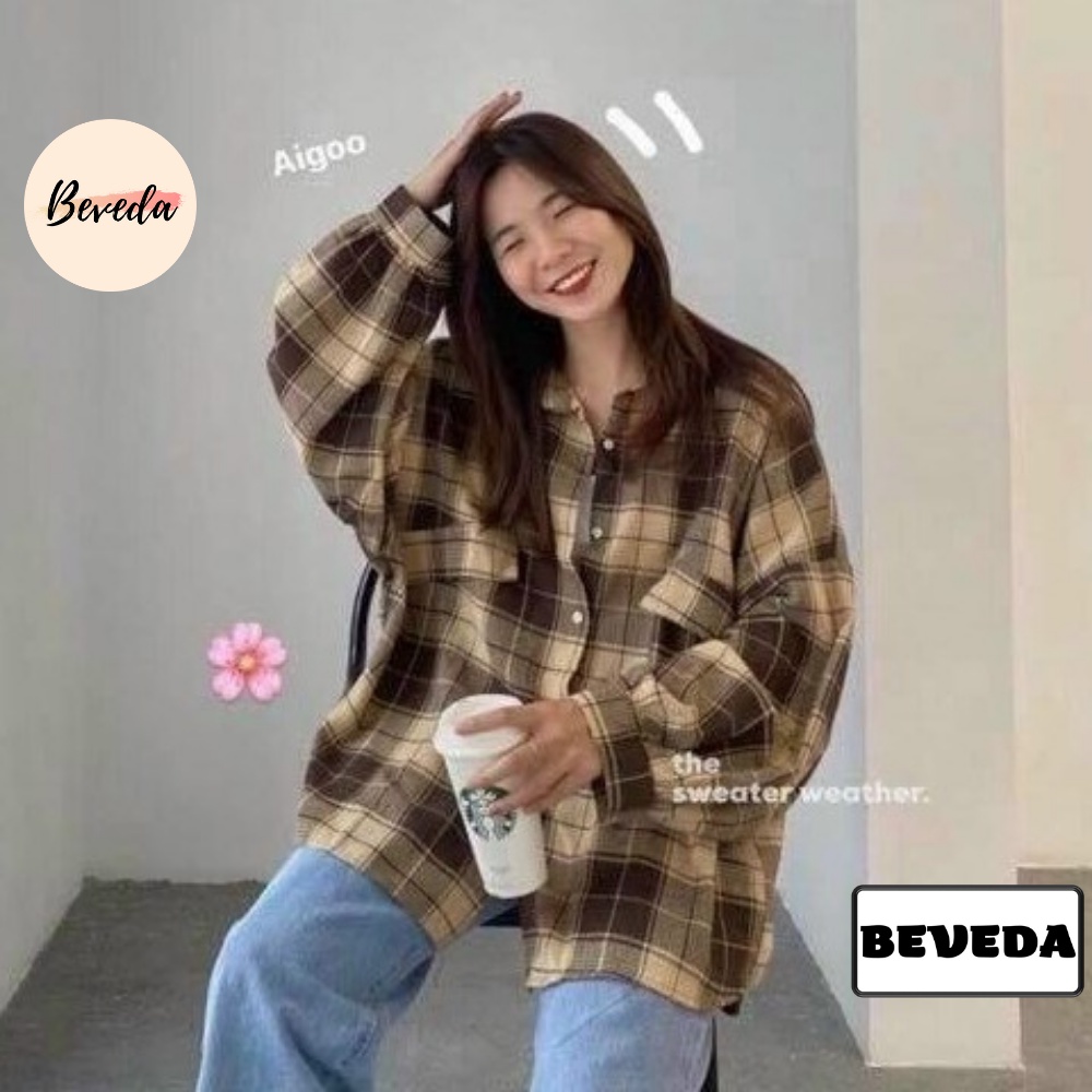 Áo Sơmi Form Rộng Tay Dài Caro Uzzang