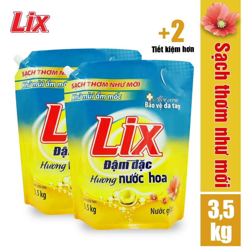 Combo 2 Túi Nước giặt Lix Đậm Đặc Hương Nước Hoa 3.5Kg - Tẩy Sạch Cực Mạnh Vết Bẩn