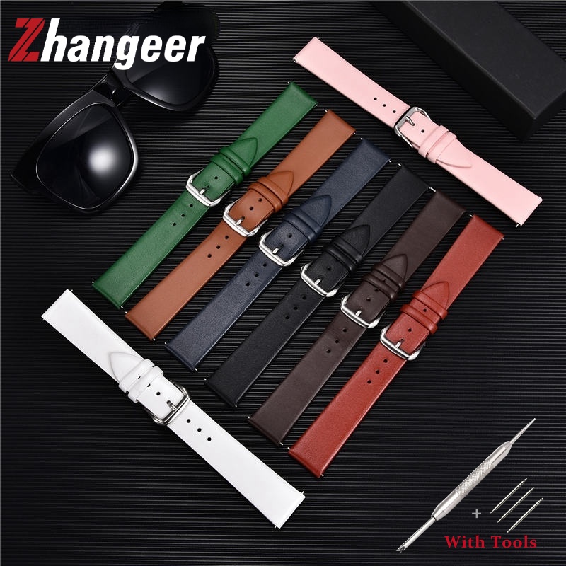 Dây Da Đồng Hồ Đầu Dẹt Siêu Mỏng Rộng 10Mm 12mm 14mm 16mm 18mm 20mm