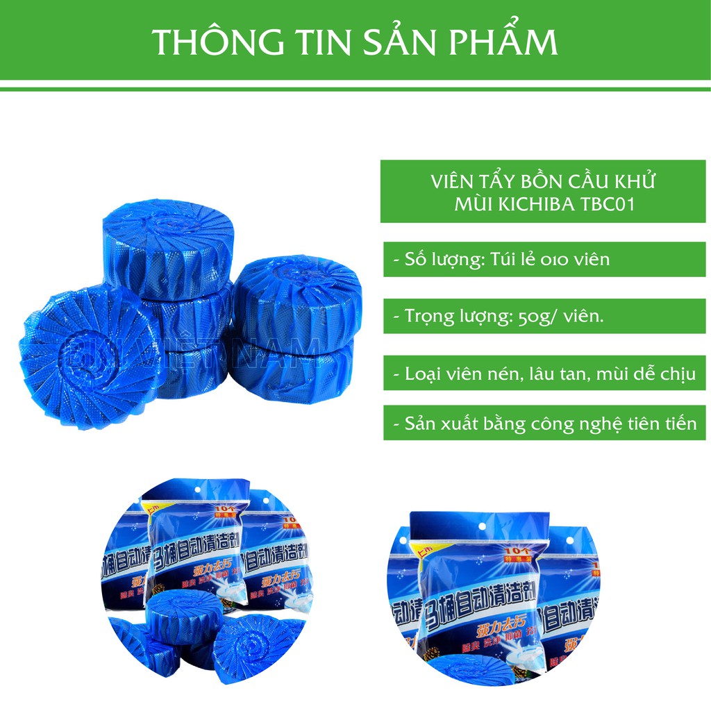 [Mã HC1904 giảm 8% đơn 300K] Túi 10 viên tẩy bồn cầu khử mùi hôi, viên tẩy bồn vệ sinh TBC - TUI10VIENBC