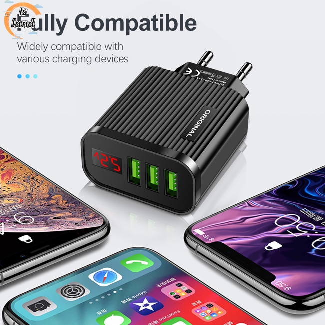 Củ Sạc Nhanh 5V / 3.1A 3 Cổng Usb Màn Hình Kỹ Thuật Số Cho Điện Thoại