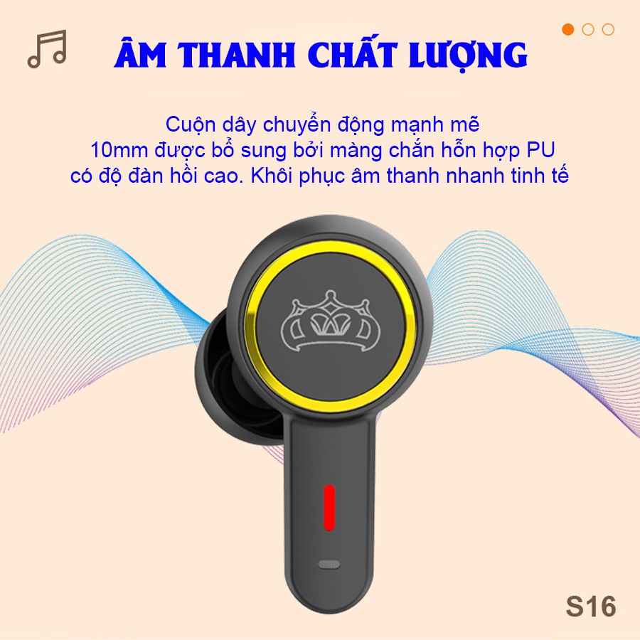 Tai Nghe Không Dây Bluetooth S16 -Thế Hệ Mới Cảm Ứng 1 Chạm, Bluetooth 5.0, Chống Nước - BH 12Th, 1 đổi 1 Trong 60 Ngày