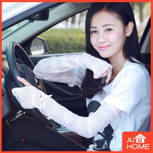 Găng Tay Chống Nắng Và Tia UV Bằng Vải Lụa Lạnh Phối Ren Dùng Khi Chơi Thể Thao Ngoài Trời Cho Nữ