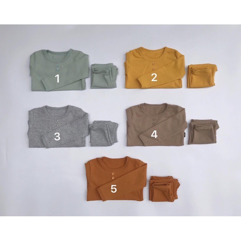 Đồ bộ dài tay len tăm/ thun gân Kwoo hàng loại 1, mềm mịn thấm hút mồ hôi cho bé