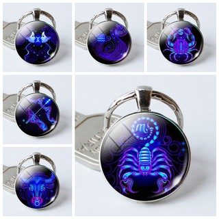 Keychain 12 Constellation Zodiac Sign Pendant Double Face Keyring Key Holder