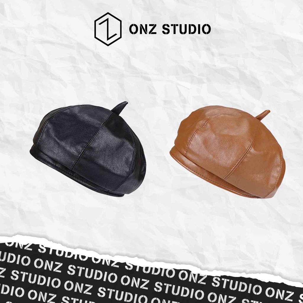 Mũ nồi beret nữ ONZ da PU cao cấp - Nón beret phong cách vintage Hàn Quốc nữ tính BR01