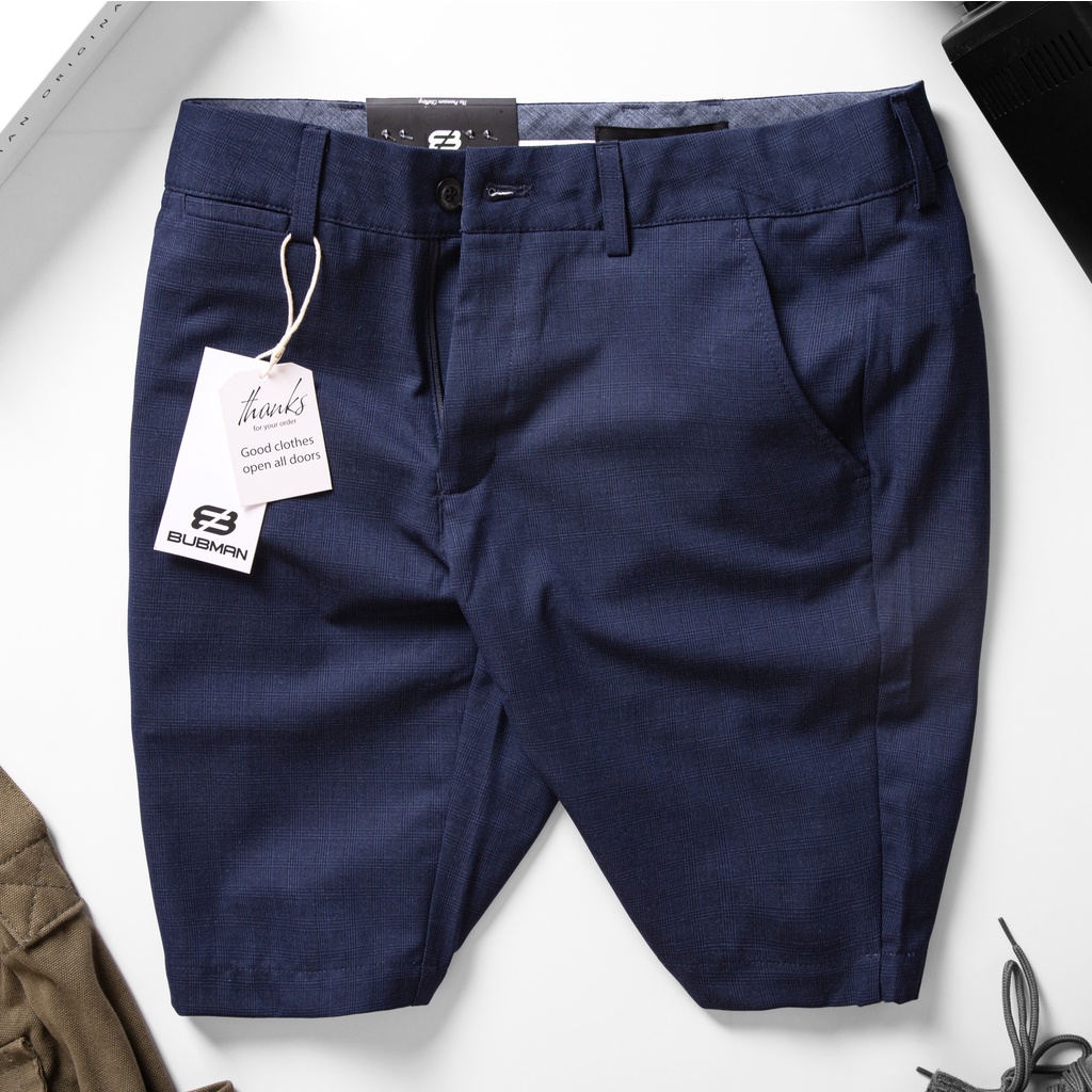 Quần Short Tây Nam CARO Xanh Navy, Short Nam Cao Cấp Mềm Mịn, Thoáng Mát Sang Trọng ML12 - MenLuk