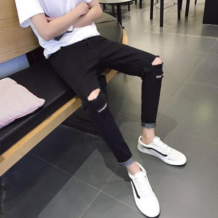 quần jean rách gối 2 đường hàn quốc