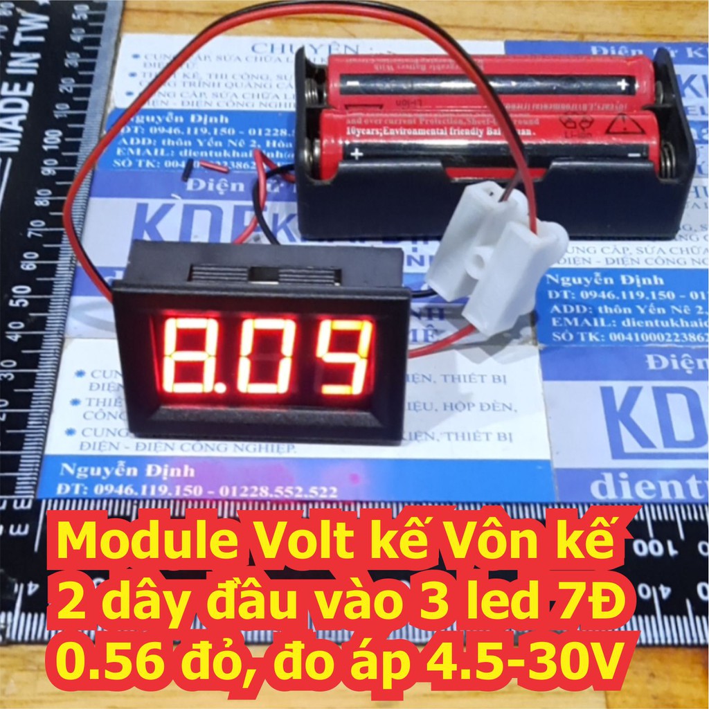 Module Volt kế Vôn kế hiển thị điện áp 2 dây 3 led 7Đ 0.56 đỏ 4.5-30V kde7223