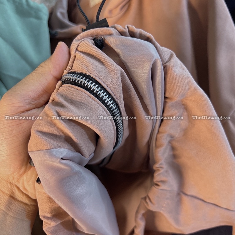 Áo khoác da lộn quảng châu 2 lớp khóa zip form rộng dơi tay phồng thêu TAK.KEP - DL2003