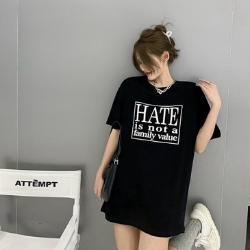 Áo thun ZHELIHANGFEI ngắn tay dáng rộng in chữ cá tính thời trang dễ phối đồ