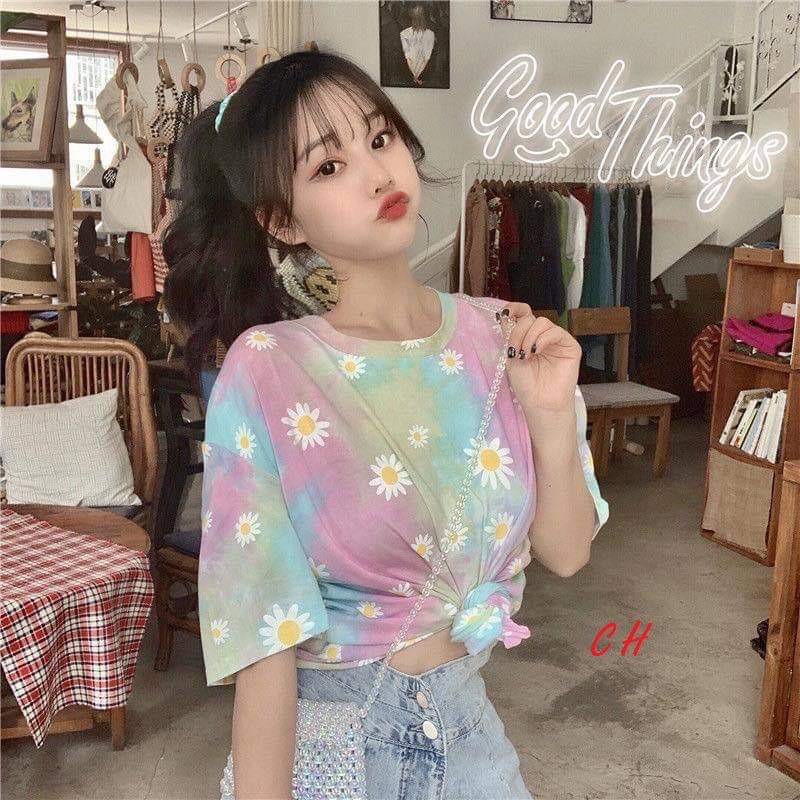 Áo phông loang hoa cúc điệu, có ảnh và video thật