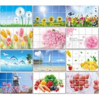 Giấy dán tường, Decal dán nhà bếp cách nhiệt chống văn dầu mỡ 70x45cm