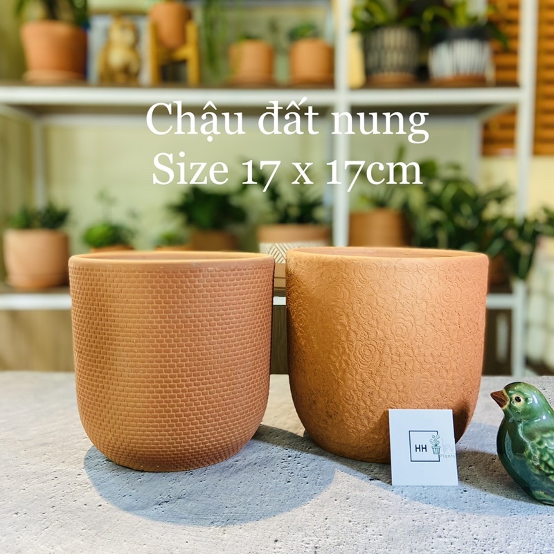 Chậu đất nung nhiều hoạ tiết, Size 17x17cm chậu trồng cây