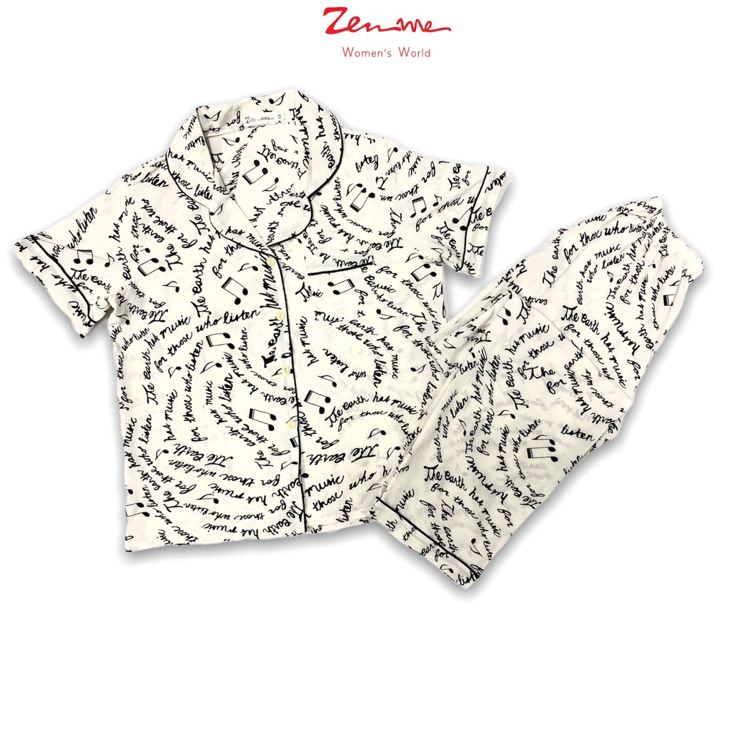 Đồ bộ pijama nữ Zen Me bộ mặc nhà tay cộc quần dài chất liệu Lụa giấy Luxury cao cấp - họa tiết trẻ trung hiện đại | BigBuy360 - bigbuy360.vn