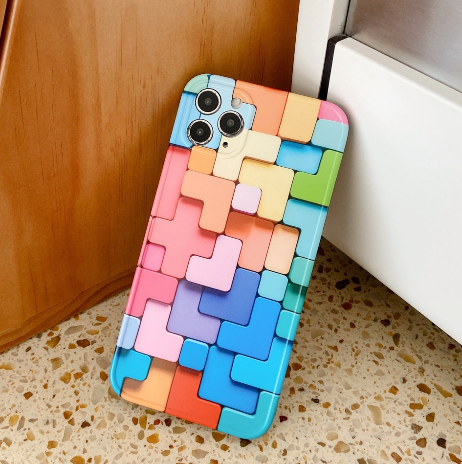 Ốp điện thoại IMD mềm chống sốc họa tiết trò chơi Geometric Tetris cho IPhone 12 11 Pro Max X Xs Max XR 7 8 | BigBuy360 - bigbuy360.vn