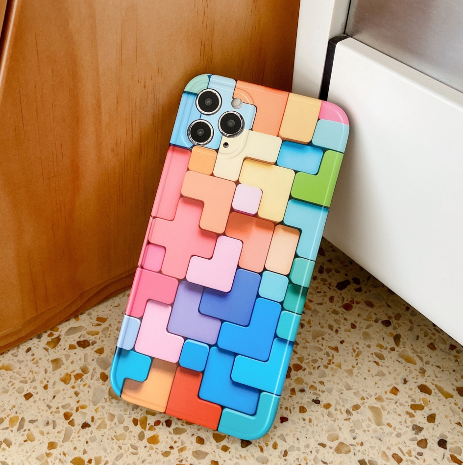 Ốp điện thoại IMD mềm chống sốc họa tiết trò chơi Geometric Tetris cho IPhone 12 11 Pro Max X Xs Max XR 7 8