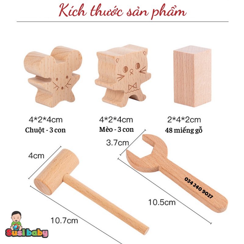 [ĐỒ CHƠI GIÁO DỤC SỚM] Đồ chơi gỗ gắp chuột đập chuột cho bé