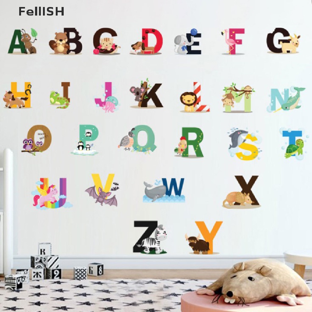 [Felli] Giấy Dán Tường 439br Hình 26 Chữ Cái Alphabet Động Vật Hoang Dã Hoạt Hình Trang Trí Phòng Trẻ Em