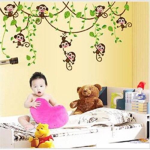 Decal dán tường 5 chú khỉ