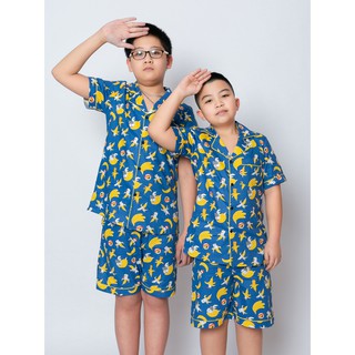 Pijama bé trai màu xanh hình quả chuối