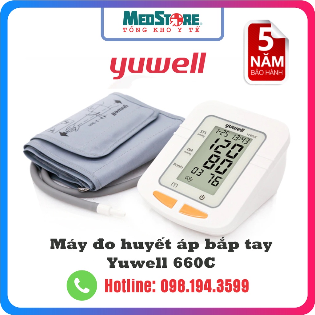 Máy đo huyết áp điện tử bắp tay chính hãng YUWELL 660C, bảo hành 5 năm