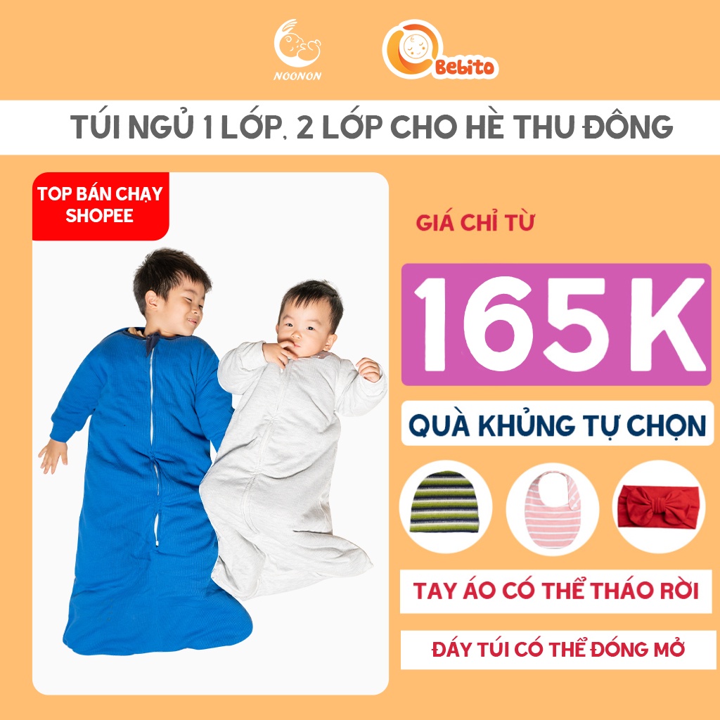 Túi Ngủ Cho Bé NOONON Loại Cao Cấp Có Ống Tay Tháo Rời - 3 tháng-5 tuổi Hè Thu Đông Mã TNHT01 Dùng Sau Nhộng Chũn