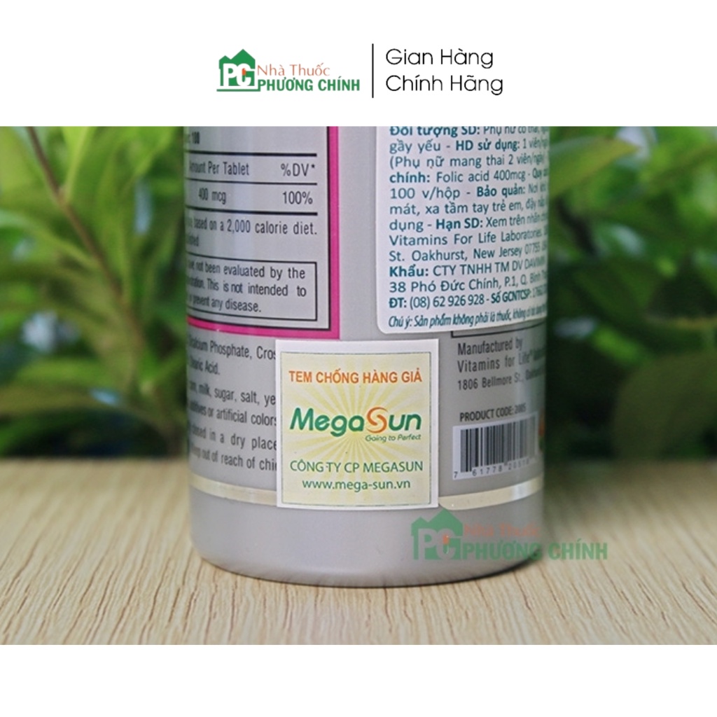 Viên Uống Bổ Máu Acid Folic Vitamins For Life - Giúp Bổ Sung Acid Folic Và sắt, Tăng Cường Sức Đề Kháng Hộp 100 Viên
