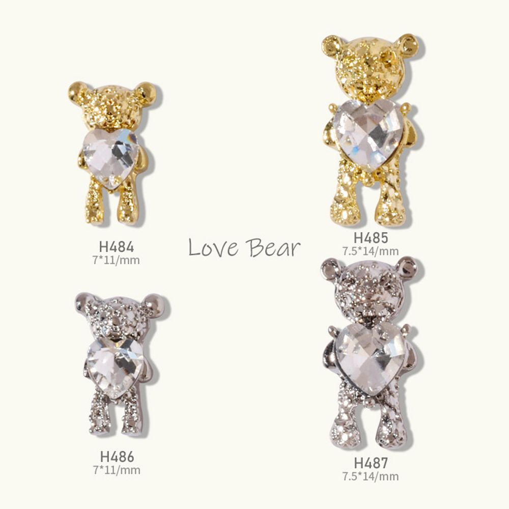 [Hàng mới về] Phụ kiện trang trí móng tay nghệ thuật hình gấu đính đá trái tim 3D xinh xắn thời trang