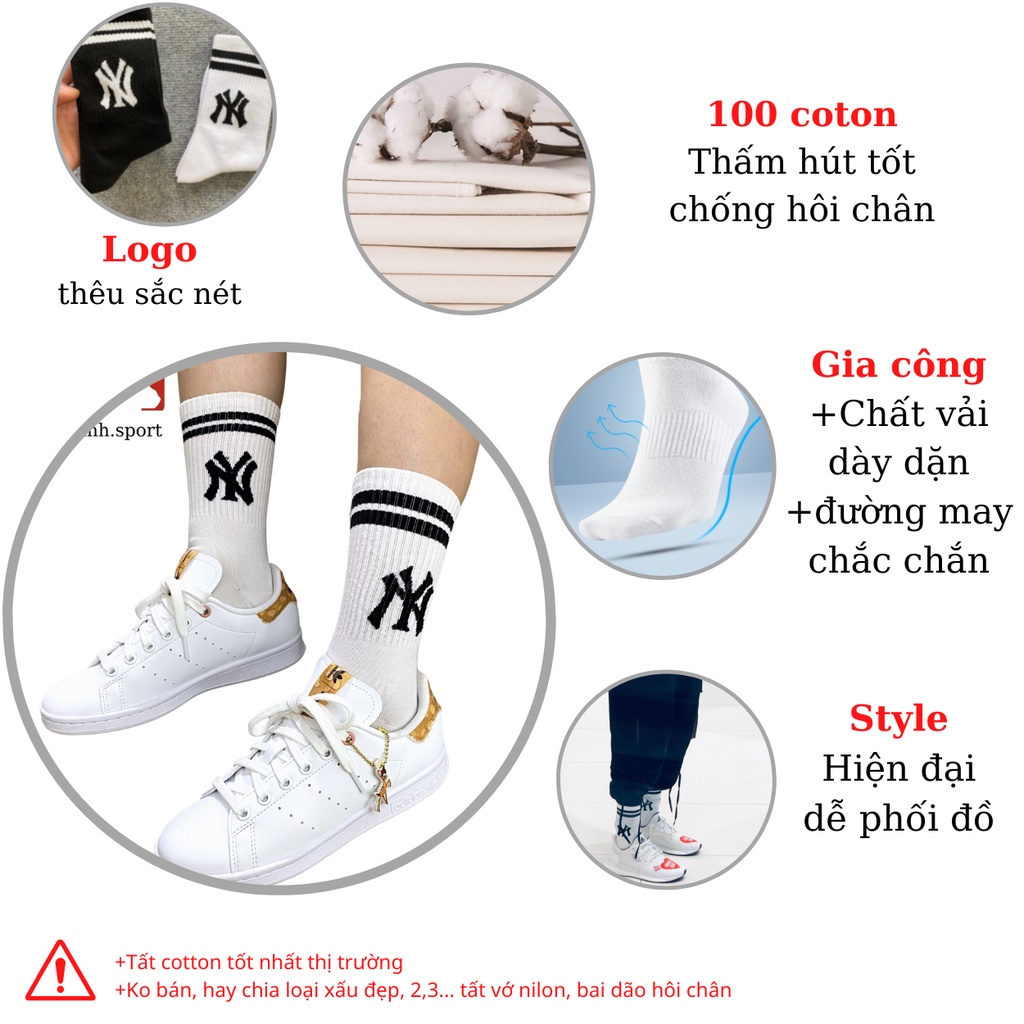 Tất NY MLB, Champion - Tất vớ Puma thể thao cổ cao chất liệu cotton thấm hút mồ hôi, hotrend cho cả nam và nữ
