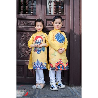 Áo dài bé trai in thân trước, hàng thiết kế chính hãng