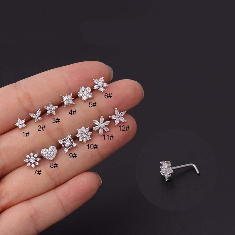 Khuyên xỏ mũi/cơ thể hình chữ L bằng thép không gỉ thiết kế thanh 20 gauge