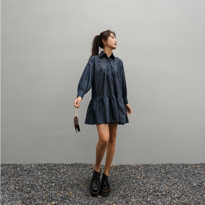 Wavy Denim Dress - Đầm Denim Dáng Phồng