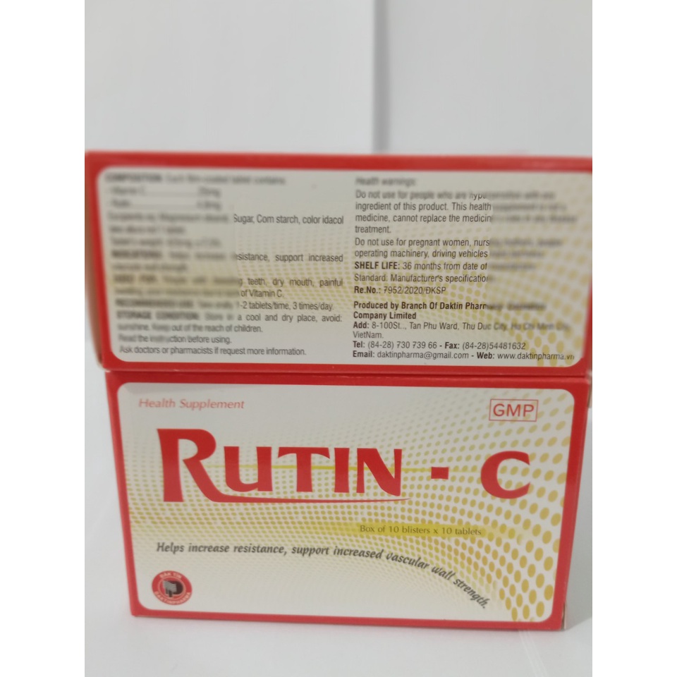 RUTIN C DAKTIN Hộp 100 viên giúp bền vững thành mạch..