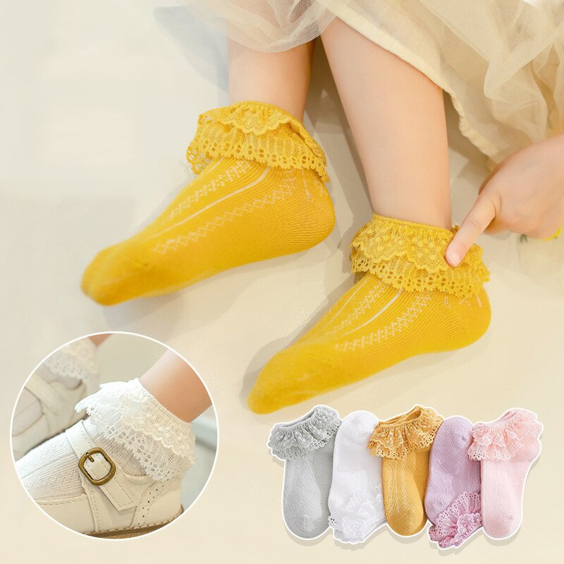 Vớ Cotton Mềm Phối Ren Đính Nơ Phong Cách Công Chúa Dành Cho Bé Gái Sơ Sinh
