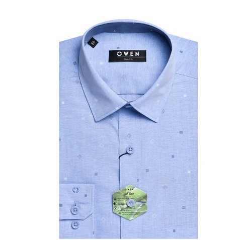 Áo sơ mi owen dài tay màu xanh nhạt họa tiết slim fit vải lô hội AS22943D