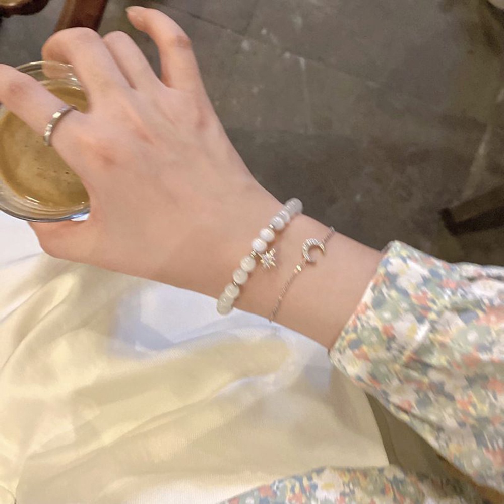 Bộ 2 Vòng Tay Chuỗi Hạt Mặt Trăng Ngôi Sao Duyên Dáng Thời Trang Cho NữYanqueens Quà tặng trang sức