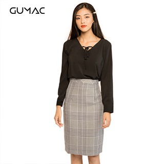 Chân váy nữ caro bút chì GUMAC CV07964_XAM