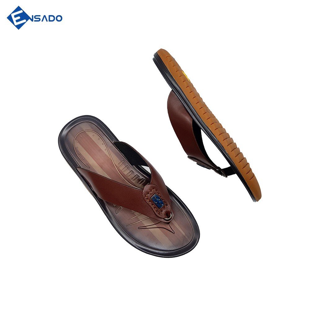 Dép Xỏ Ngón Nam Dép Tông Nam Da Bò Tấm Mềm Đẹp, Trẻ Trung Ensado KE0268 (Nâu)