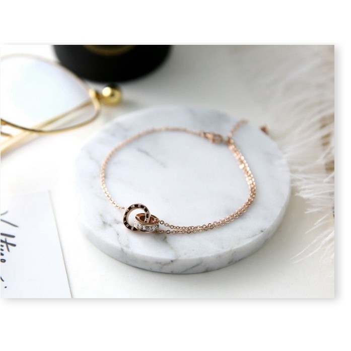 Lắc tay titan la mã lồng khoen đá zircon (màu trắng,vàng,vàng hồng) TT3241 - CAM KẾT KHÔNG BAY MÀU - BẢO HÀNH 12 THÁNG.