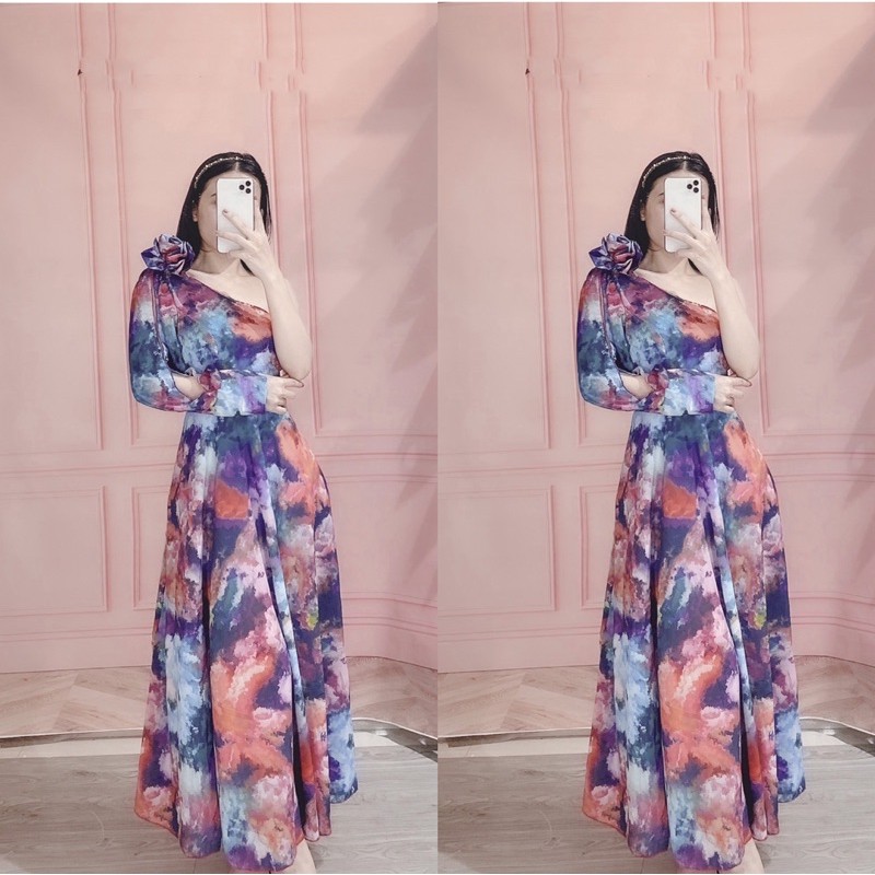 đầm maxi hoa 1 tay