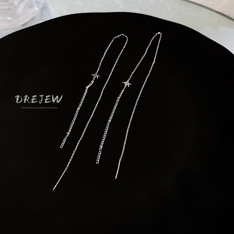 DREJEW Bông Tai Dáng Dài Hình Ngôi Sao Năm Cánh Bằng Bạc Thời Trang