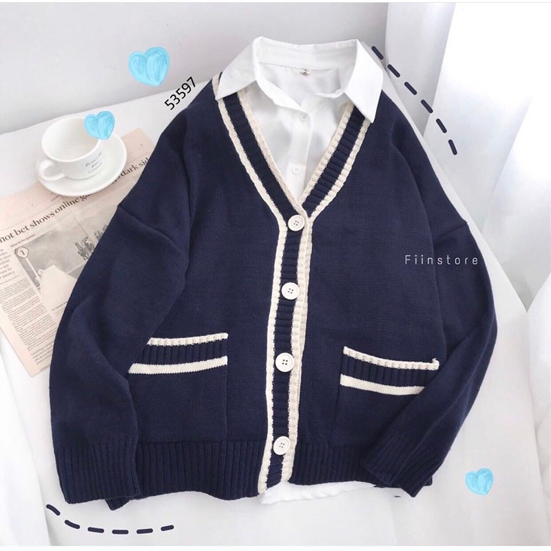 Áo Khoác Cardigan Nữ Kết Hợp Viền Trắng Cực Xinh M1082