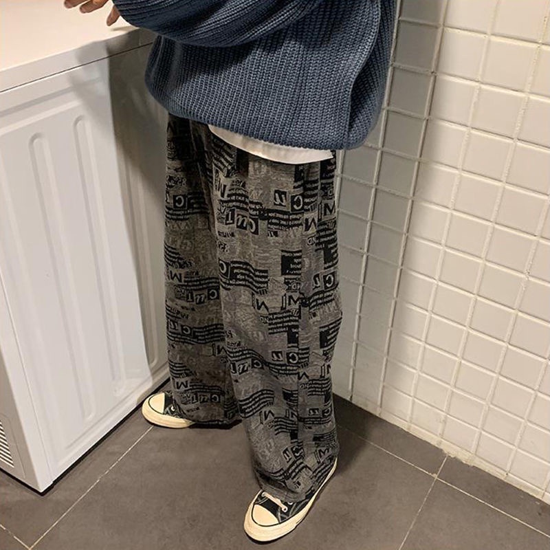 Quần ống rộng Họa Tiết Tờ Báo Thời Trang Hàn Quốc Mới 2023