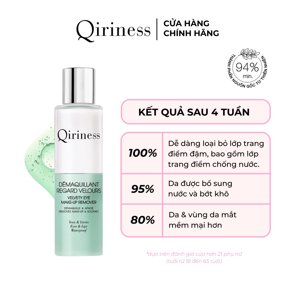 Nước tẩy trang 2 lớp chuyên dụng cho mắt và môi Qiriness Velvety Eye Make-up Remover 125ml